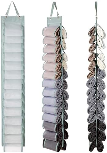 Legging Organizer Storage, T-Shirt Organizer, Hanging Closet Organizer, Hanging Clothes Organizer with 26 Roll Compartments for Yoga Pants, Tank Top, Towel, Underwear, Shirt (Grey)