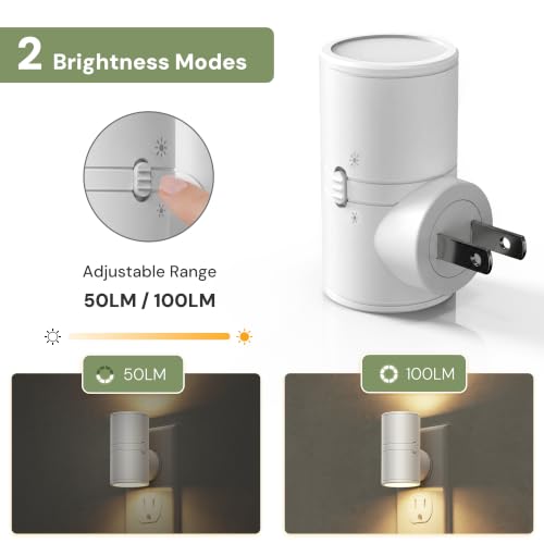 Image of L LOHAS LED Night Light, Soft White 3000K, Light Sensor, White Shade,4 Pack | 50 /100LM Dimmable, Plug into Wall, Rotating Nightlight Plug in Wall, Adults Kids Hallway Bedroom Bathroom Stairway Kitchen