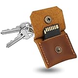 Jack&Chris Genuine Leather SD Card Holder Keychain, Anti-Shock Anti-Dust SD Card Case, Portable Camera Accessories for SD CF CFexpress Micro SD Nano SIM and Micro SIM Cards, Brown