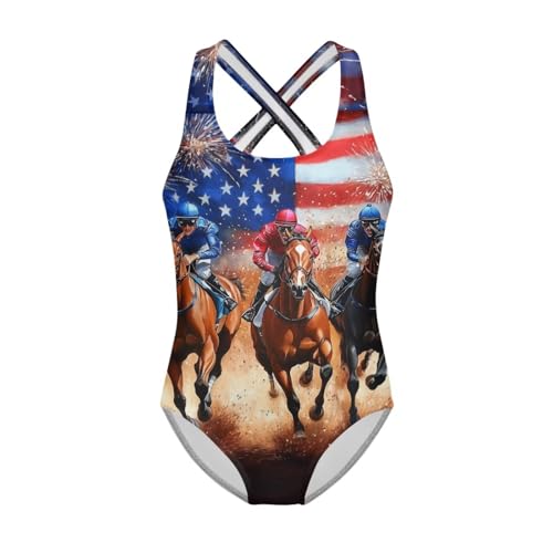 Image of WELLFLYHOM Girls Bathing Suits One Piece 5-14 Kids Full Coverage Swimsuits Cross Back Summer Swimwear for Beach Holiday