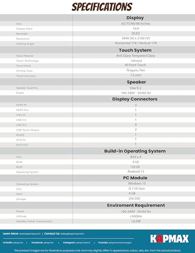 KAPMAX-Ultimate-13-Android-13-8GB-RAM-128GB-ROM-Touch-Screen-LED-TV-UltraTouch-Display-Interactive-Flat-Panel-Monitor