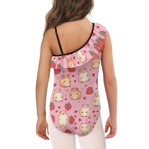 Girls Capybara Hamster Patter One Piece Sling Swimwear Cartoon One Shoulder Ruffle Swimsuits for All Seasons Soft3