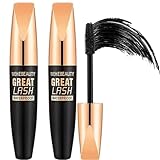 Wehebeauty Great Lash Waterproof | 4D Waterproof Silk Fiber Thick Lengthening Mascara | Natural No Clumping Mascara | Lasting All Day (2PCS)