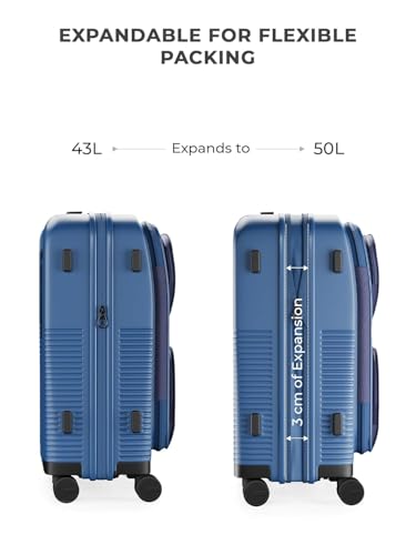 Image of EUME Aerotop Cabin + Classic Check-in Large Trolley Bag Set of 2 | Aerotop Top Open Cabin Suitcase with Laptop Compartment + 75cm Large Check-in Luggage | Polycarbonate | TSA Lock | Black