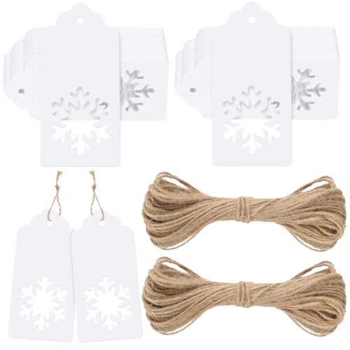 Christmas Snowflake Gift Tags,100 Pcs Kraft Paper Gift Tags with String Gift Hang Labels With Natural Jute Twine