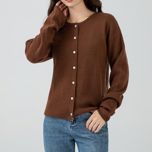 Simple&Opulence Women’s Cardigan Button Down Crew Neck Sweater Open Front Long Sleeve Lightweight Knitted Sweaters4