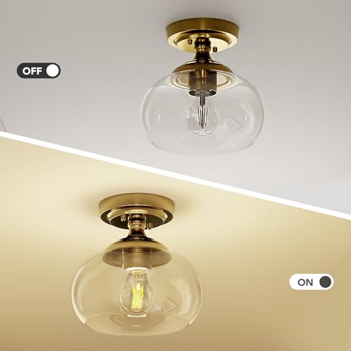 Image of VONLUCE Industrial Semi Flush Mount Ceiling Light, Brushed Gold