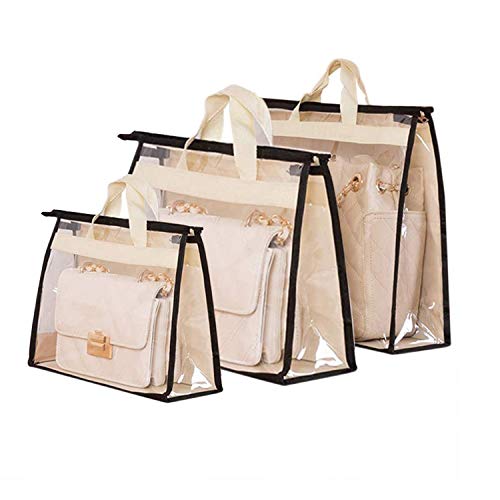 3PCS Handbag Storage Handbag Organizer Handbag Dust Cover Bag Purse Storage Purse Protector Bag for Closet with Zipper and Handle Transparent (Clear)