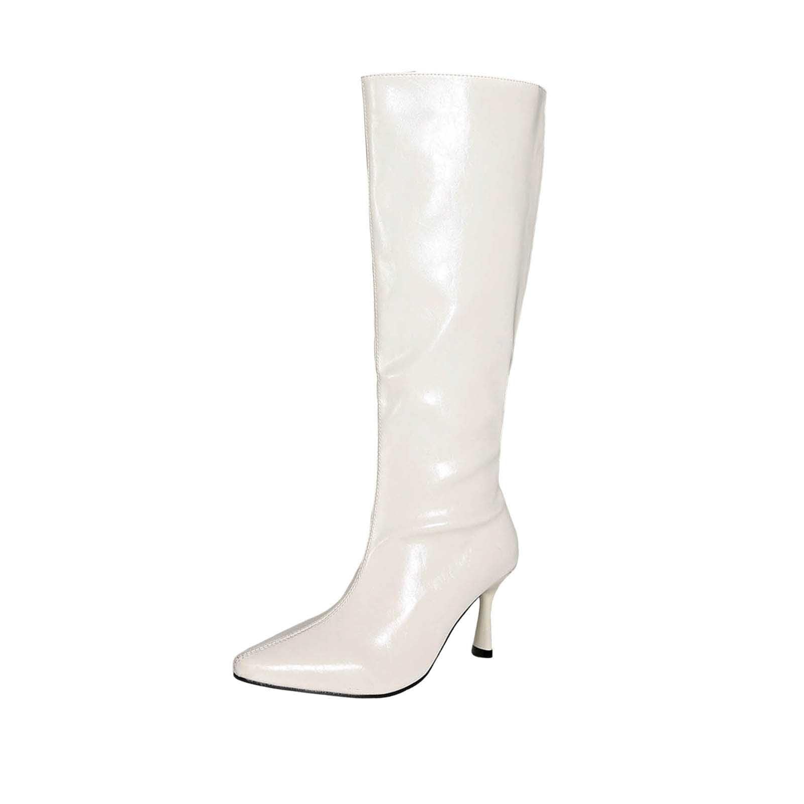 Kniehohe Stiefel Damen Hoher Stilettoabsatz und Spitze Zehenpartie