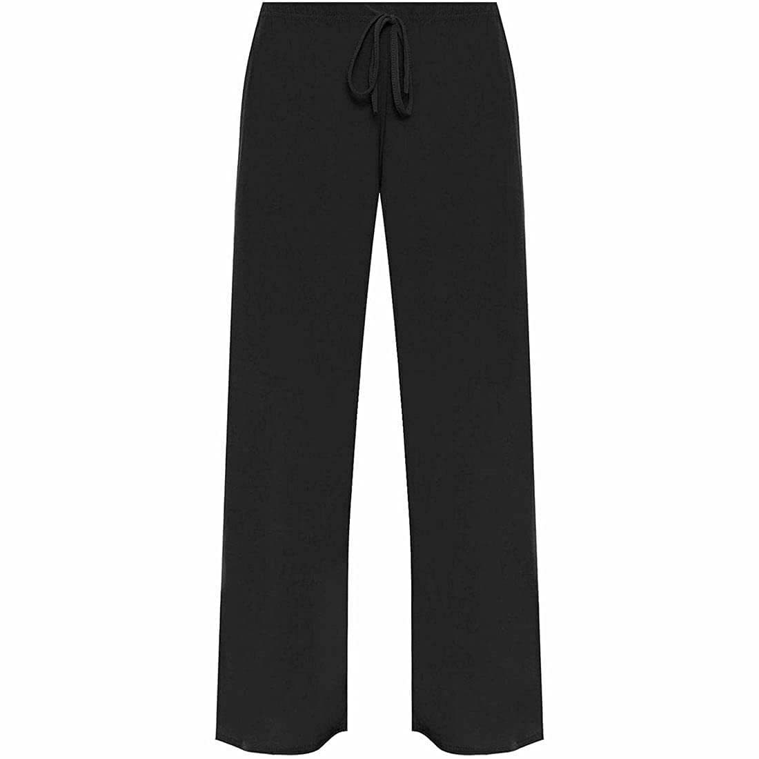 Hina Fashion Ladies Flared ITY Palazzo Womens Wide Leg Elasticated Waist Drawstring Trousers Stretch Plus Size Plain Tie Up Pants (Black UK 26-28)