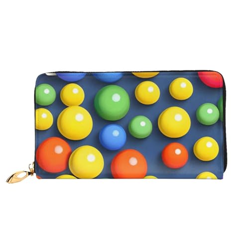 Colorful balls Women's Wallet Long Zip Around, Premium Vegan Leather Wallet with 12 Card Holders, Large Capacity,Gift Ready Packaging