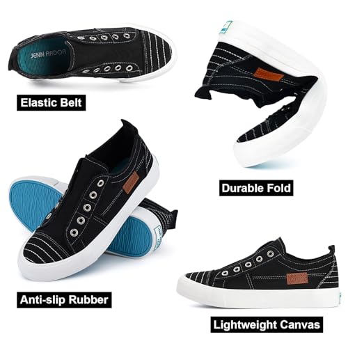 JENN ARDOR Womens Fall Slip On Fashion Sneakers No Laces Comfortable Casual Low Canvas Sneakers Flats Walking Shoes Black - image 3