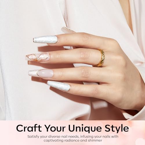 Image of modelones Pearl Gel Nail Polish, 6 Colors Shimmer Glitter Iridescent White Nude Blue Pink Mermaid Nail Drawing Soak Off Gel Polish Swirl Shell Thread Effect Gift DIY at Home with Dotting Pen