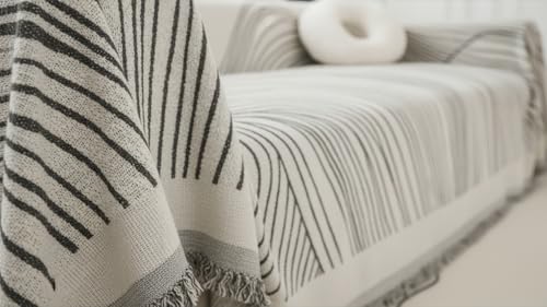 Image of The Furnishing Tree 3 Seater Reversible Chenille Sofa Cover, Double-Sided Luxury Throw, Anti-Slip Couch Cover, Soft & Comfortable Sofa Towel for All Seasons, Slate Grey