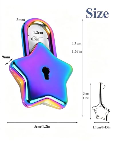 Image of Rainbow 2 Stars Mini Padlock with 4 Keys, Decorative Small Lock for Diary, Jewelry Box & Luggage, Zinc Alloy Security Lock