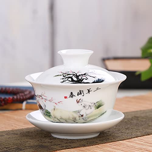 Porcelanowy zestaw do herbaty Gaiwan Kung Fu, Ceramiczny zestaw do herbaty Kungfu Gaiwan Multicolor 3 szt(Style E 130ml)