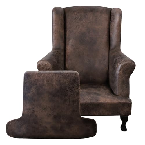 ANARACHON Leather-Look Wingback Chair Cover