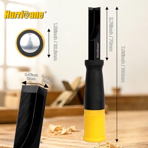 Image of HURRICANE 12mm Corner Chisel, 90 Square Mortise Chisel for Door Hinges, Strike Plates & General Woodworking, Right Angle Wood Chisel with Metal Strike Cap & Ergonomic Grip