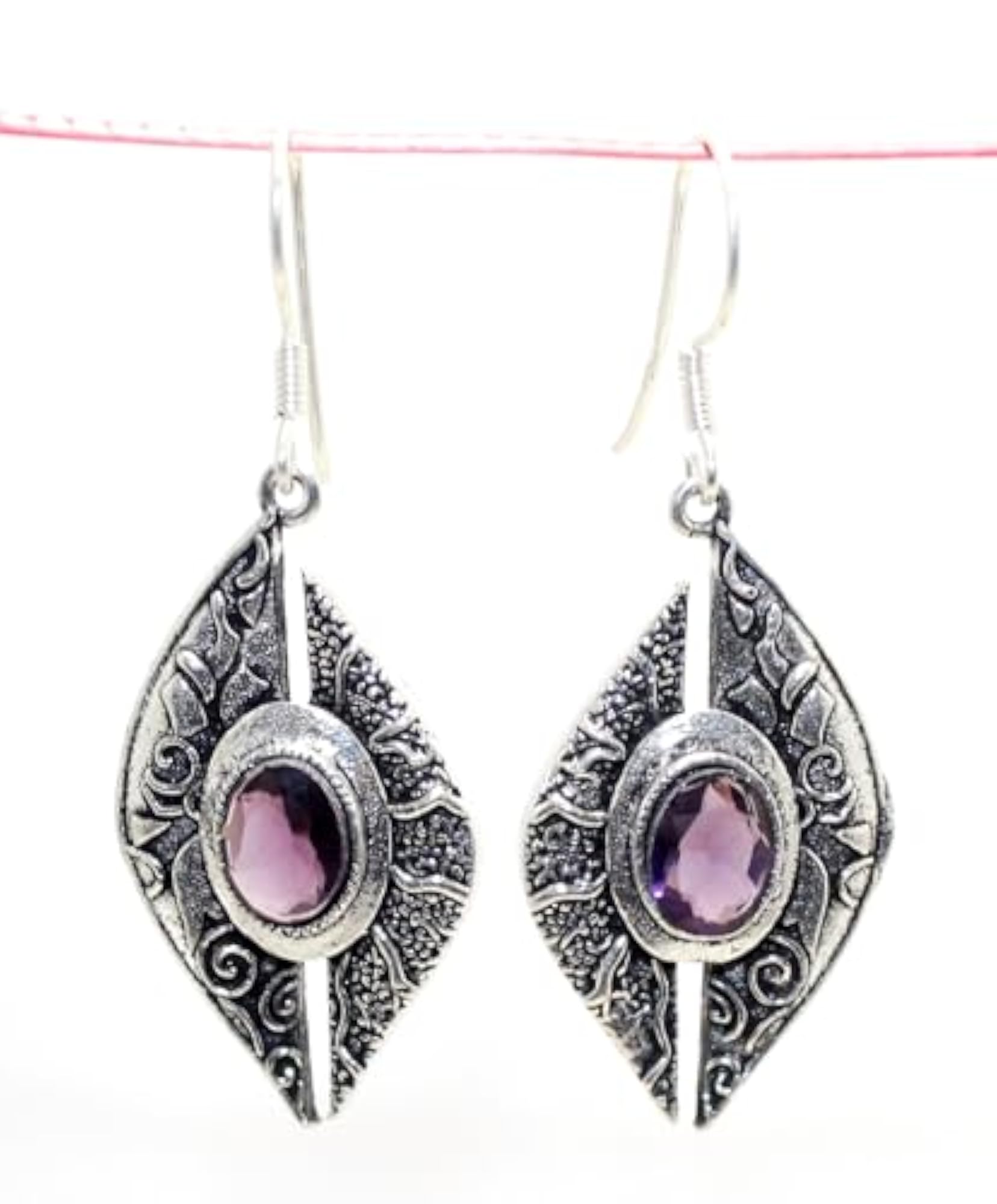 Women's Handmade 925 Sterling Silver Natural Amethyst Dangle Earrings