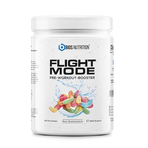 FLIGHTMODE Pre Workout Booster 500gr (Sour Gummyworm) Vegan - 33 Portionen - kein Kribbeln & ohne Creatin - BIOS Nutrition (Made in Germany)