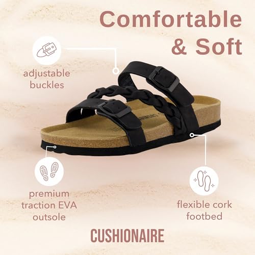 CUSHIONAIRE Women's Lizzy Cork Footbed Sandal - Comfortable, Adjustable Straps, Arch Support, Wide Widths Available, Boho Chic Summer Slides2