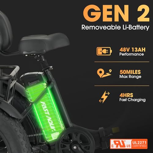 Skeri Electric Tricycle for Adults, 750W(Peak 1350W) Motor Etrike, 20″x4″ Folding Fat Tire Electric Trike, 48V13Ah Battery, 3-Wheel Electric Bike, 20MPH, Front & Rear Basket & Differential