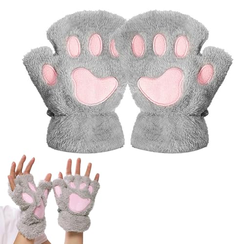DHWEKU Guantes Sin Dedos Mujer, Guantes Garra de Gato Adorable Guantes de Felpa Guantes de Invierno Calientes Guantes de Gato Kawaii para Mujeres y Niñas