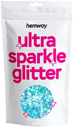 Hemway Mermaid Blue Mix Glitter Chunky Multi Purpose Dust Powder Arts & Crafts Wine Glass Decoration Weddings Flowers Cosmetic Face Eye Body Nails Skin Hair Festival 100g