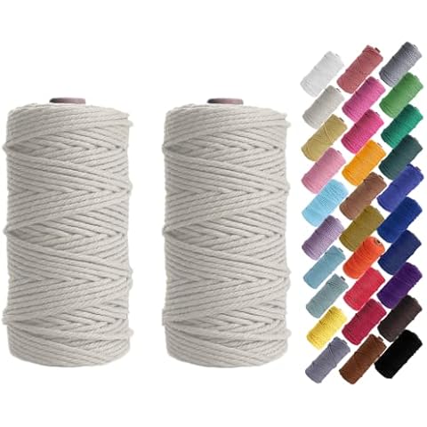 HAPYLY Macrame Cord Natual Macrame Cotton Cord DIY Craft Cord Spool Twine Rustic String Cotton Rope for Wall Hanging Plant Hangers Crafts Knitting Decorative Projects 3mm x100m (2pcs Natural White) Cover