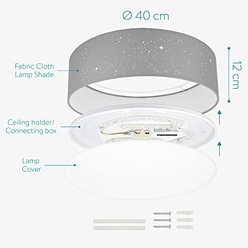 Navaris LED Deckenleuchte 40cm - Dimmbar Farbtemperaturwechsel Fernbedienung - 22W Stoff Hellgrau Sternenhimmel - Wohnzimmer Lampe Schlafzimmer Deckenlampe Kinderzimmer Lampe Decke