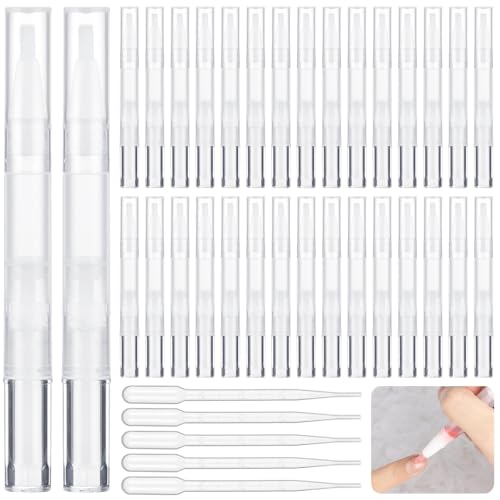 Nagelhautstifte mit Pinselspitzen und 5 Flüssigkeitstropfen, transparente Nagelöl-Tuben, Kosmetikbehälter für Lipgloss und Wimpernseren, 3 ml, 50 Stück