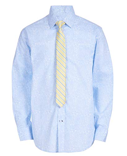 Tommy Hilfiger Boys' Big Long Sleeve Dress Shirt with Tie, Noon Blue, 14