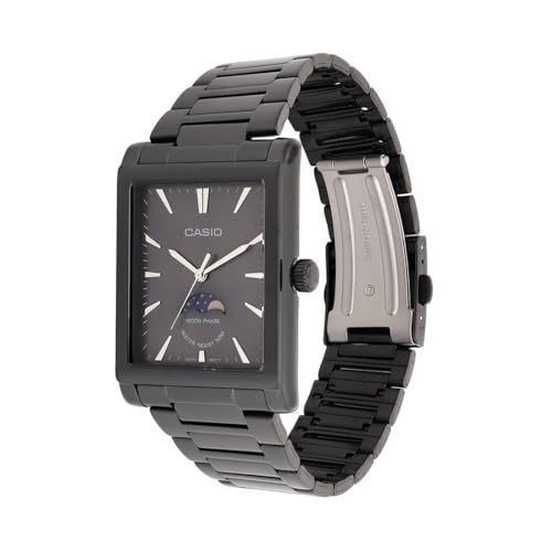 Image of Casio MTP-M105B-1AV Analog Watch with Moon Phase Indicator, Black, Rectangular, Water Resistant 50M, Japan Movement