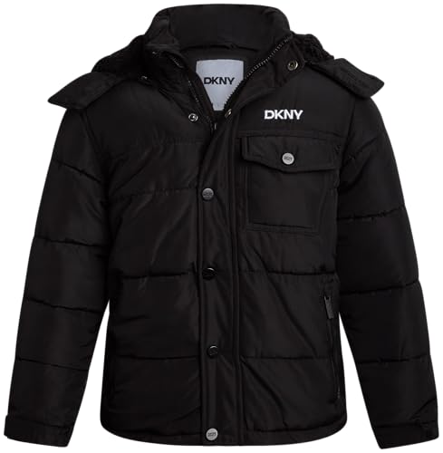 Image of DKNY Boys Puffer Jacket - Wind Water Resistant Polar Fleece Lined Boys Winter Coat - Cozy Kids Jacket with Sherpa Lined Hood