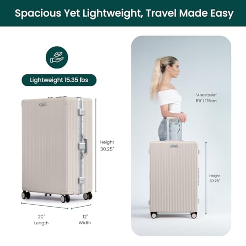 Image of Nobl Travel Zipperless Check in Suitcase - Aluminum Frame, TSA Locks, Beige