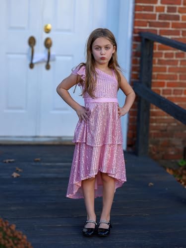 LOLANTA Girls Sequin Party Dress One Shoulder Layered Sparkle High Low Dresses for Birthday Graduation Prom3