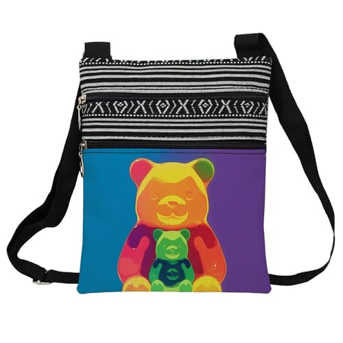 Colorful Gummy Bear Messenger Bag Small Ethnic Pattern Printed Adjustable Strap Crossbody Zipper Bag Colorful Gummy Bear Phone Bag Wallet Cute Shoulder Handbag for Women Friends -2