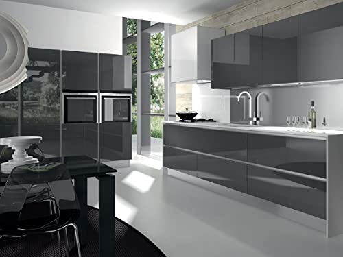Image of HOME13 Vinyl Self Adhesive Vinyl Decorative Dark Grey Glossy Kitchen Wallpaper for Countertop Home /Office 2 Ft x 4 Ft with 2pcs
