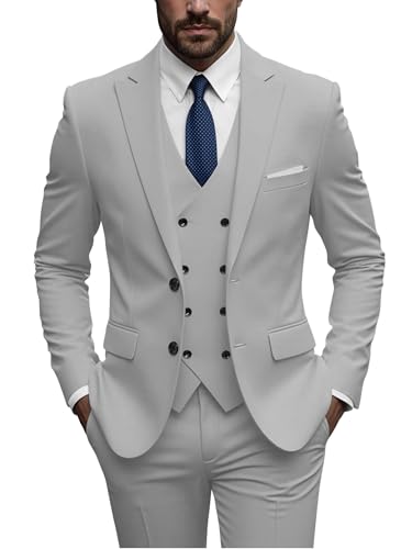 Mens Suit 3 Piece Double Breasted Slim Fit Suits for Men Wedding Prom Suits Formal Business Dinner Party Tuxedo