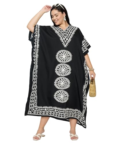 Image of Gypsie Blu Women Plus Size Kaftan Dress Beach Cover Up Maxi Dresses for Women, V-Neck Kimono Sleeve 1X-3X