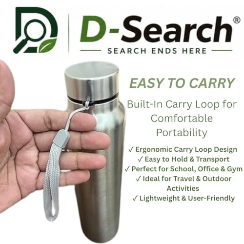 Image of D- Search Stainless Steel Water Bottle 1 litre Pack of 6 | Leakproof Lid fridge Bottle set | Reusable Widemouth | Lightwait School,Office, Sports, Gym, Home,Travel | Silver| Singal wall