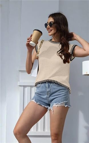 Image of Disamer Cap Sleeve Knit Sweater Tops Sleeveless Vest 2026 Spring Clothes Oversized Summer Tank Trendy Short Sleeve T Shirts