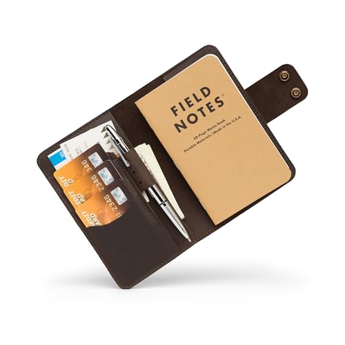Hidemont Leather Notebook Cover for Field Notes, Handmade Refillable Journal Cover with Pen Loop, Fits Moleskine Cahier and 3.5 x 5.5 Pocket Notebooks
