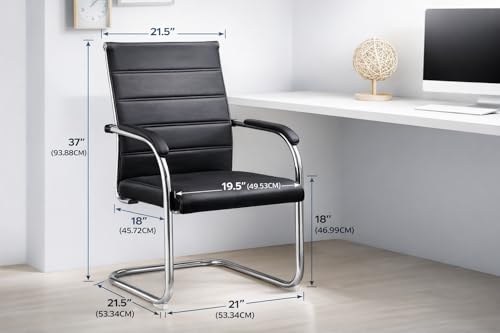 Image of TOBY Modern Visitor Chair Set of 2, Premium Faux Leather Office Guest Chairs with Armrests, Metal Sled Base, Padded Seat & Back, Conference Waiting Room Chairs (Black)