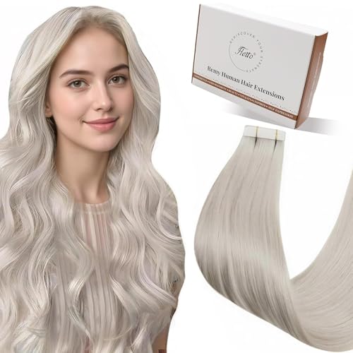Hetto Tape in Hair Extensions Human Hair Blonde Hair Extensions Tape in Real Human Hair Tape in Extensions Invisible #60 Platinum Blonde 12 Inch 20 Pieces/30g