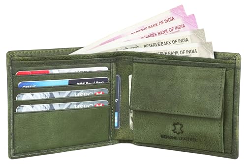 Image of WildHorn Leather Wallet for Men I Ultra Strong Stitching I 6 Credit Card Slots I 2 Currency Compartments I 1 Coin Pocket (Green Crackle)