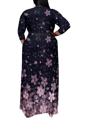 Image of PinkPatty Women's Plus Size Maxi Dress Print 3 /4 Sleeves V Neck Party Sundress Wedding Guest Dresses