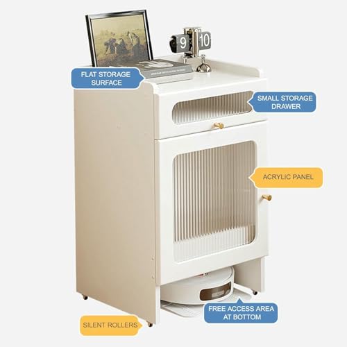 Mesa auxiliar para aspiradora robot y armario organizador oculto decorativo de salón 6