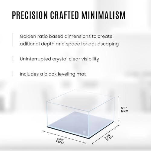 Image of Ultum Nature Systems Ultra Clear Rimless Aquarium - Low Iron Glass Fish Tank with 45 Mitered Edges, 5mm-12mm Thick, Leveling Mat Included (25S, Shallow, 2 Gallon)
