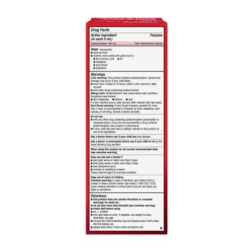Image of Amazon Basic Care Children's Pain and Fever, Acetaminophen 160 mg per 5 mL Oral Suspension, Pain Reliever, Fever Reducer, Grape Flavor, 8 fl oz (Pack of 2)